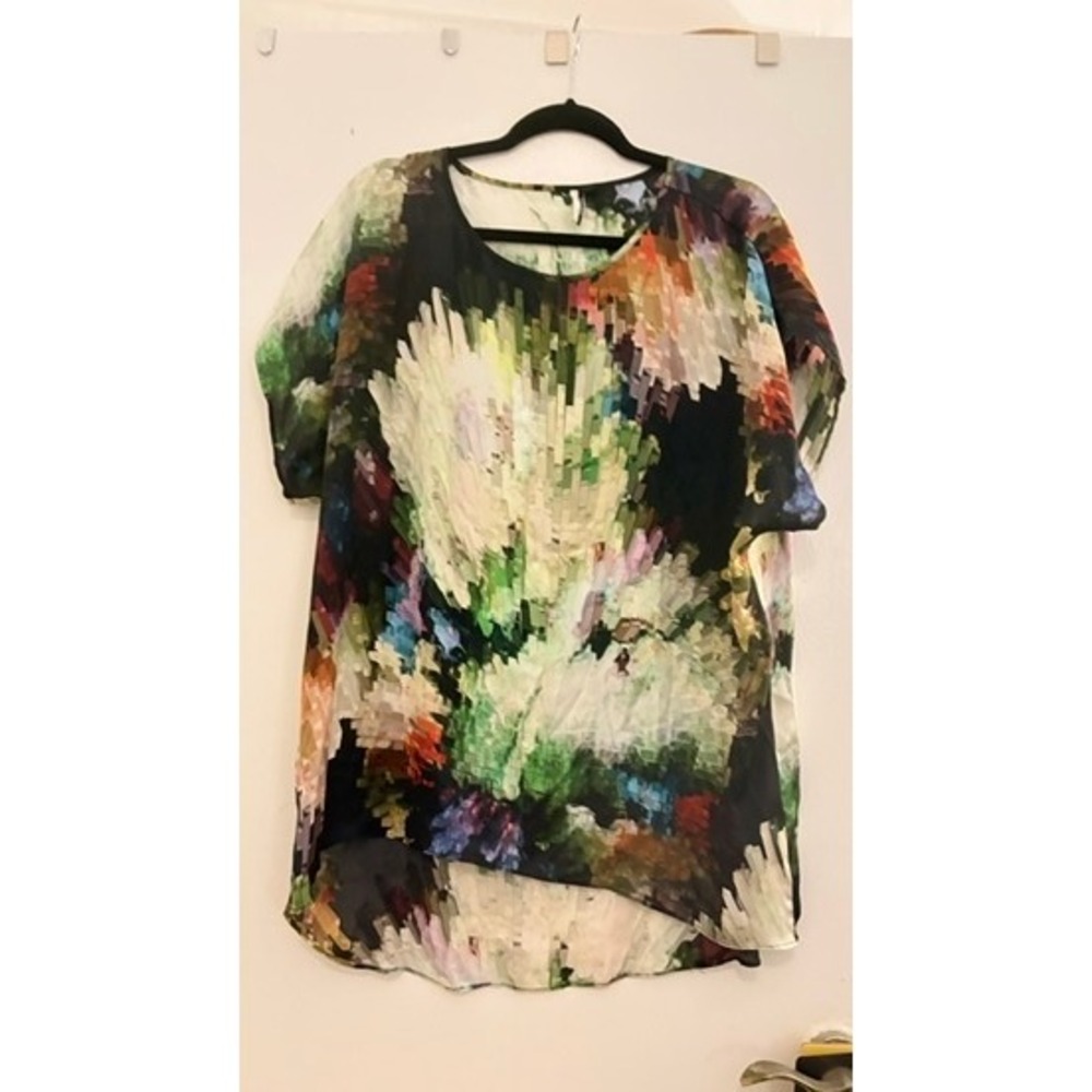 Topshop Womens Multi Color Abstract Floral High Low Short Sleeve Blouse Size 6